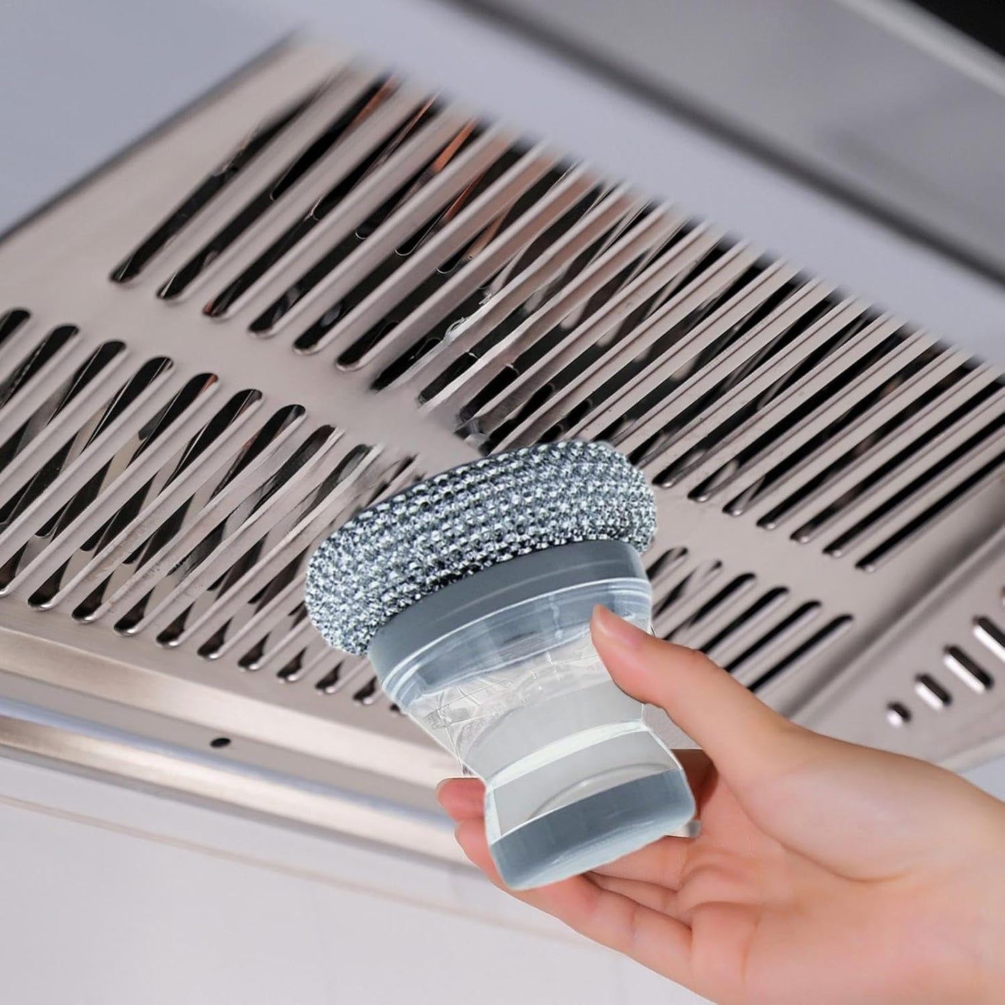 New Multi-Functional Liquid-Added Dispenser, Dish Scrubber with Soap Dispenser, Soap Dispensing Palm Brush, Kitchen Dishwashing Push-Type Cleaning Brush, Automatic Liquid-Added Steel Ball Brush