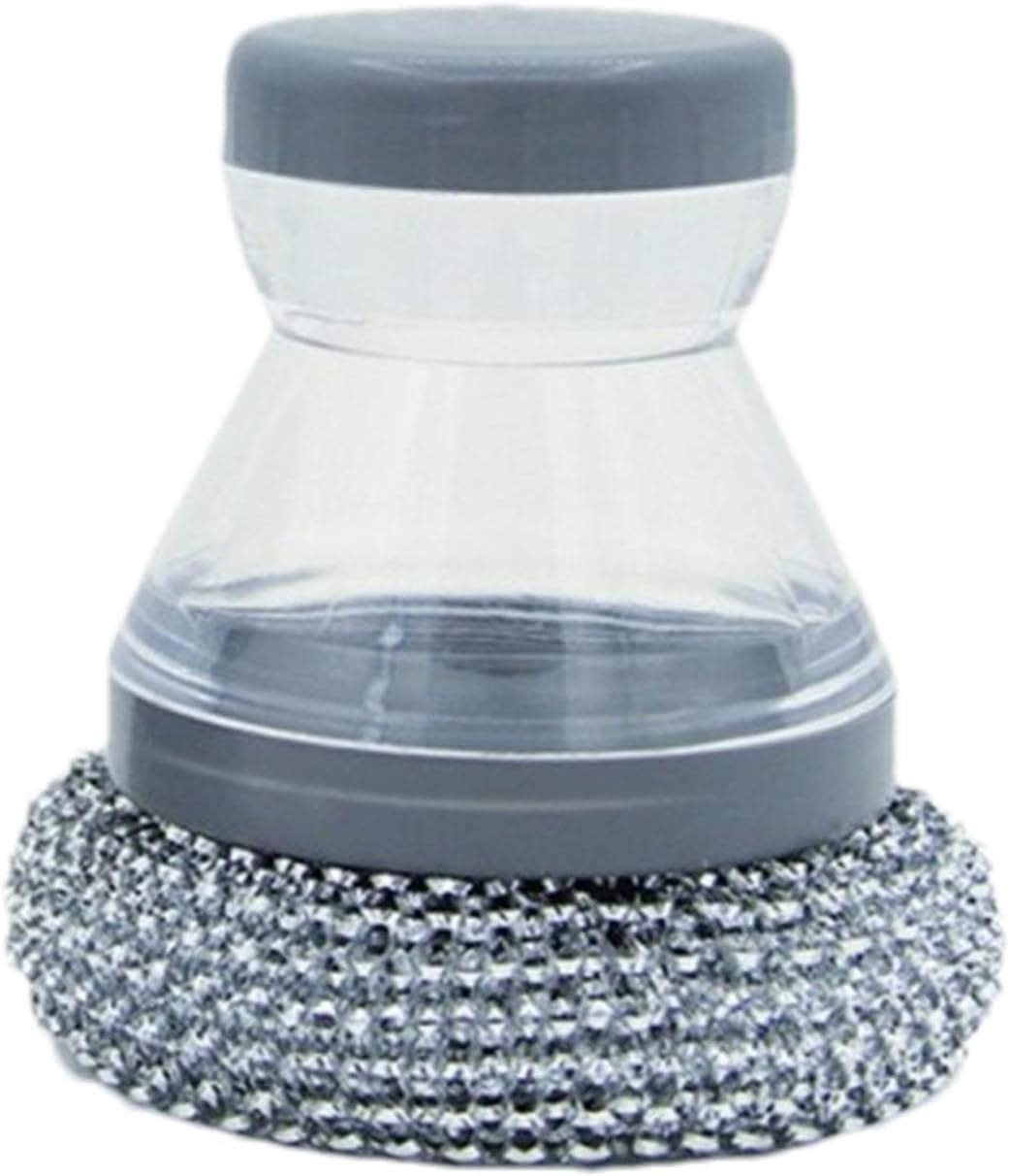 New Multi-Functional Liquid-Added Dispenser, Dish Scrubber with Soap Dispenser, Soap Dispensing Palm Brush, Kitchen Dishwashing Push-Type Cleaning Brush, Automatic Liquid-Added Steel Ball Brush