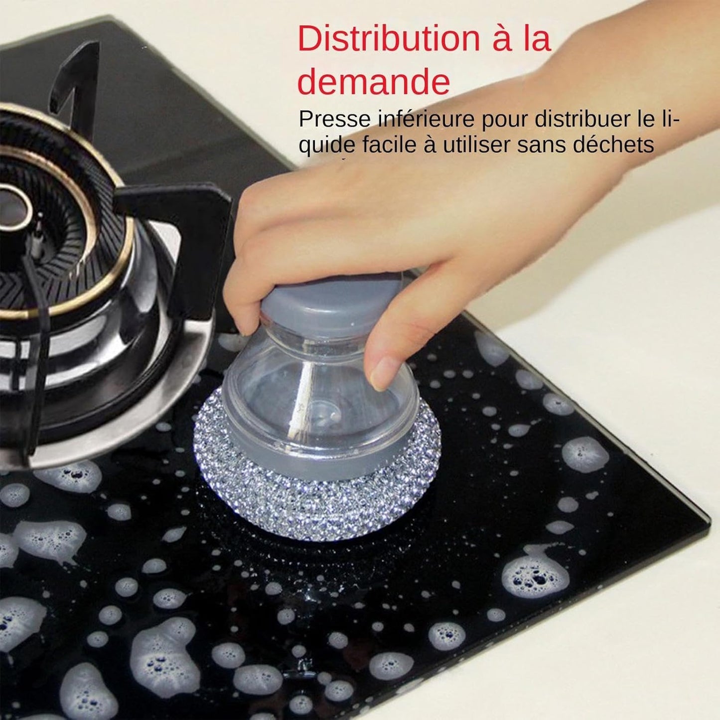 New Multi-Functional Liquid-Added Dispenser, Dish Scrubber with Soap Dispenser, Soap Dispensing Palm Brush, Kitchen Dishwashing Push-Type Cleaning Brush, Automatic Liquid-Added Steel Ball Brush
