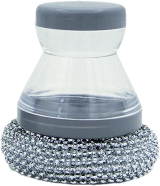 New Multi-Functional Liquid-Added Dispenser, Dish Scrubber with Soap Dispenser, Soap Dispensing Palm Brush, Kitchen Dishwashing Push-Type Cleaning Brush, Automatic Liquid-Added Steel Ball Brush