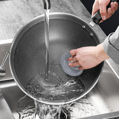 New Multi-Functional Liquid-Added Dispenser, Dish Scrubber with Soap Dispenser, Soap Dispensing Palm Brush, Kitchen Dishwashing Push-Type Cleaning Brush, Automatic Liquid-Added Steel Ball Brush